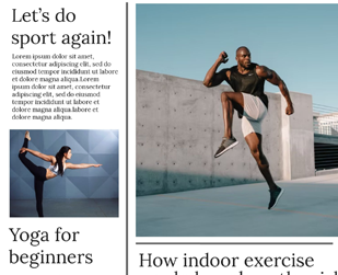 Magazine spread on indoor exercise and yoga for beginners
