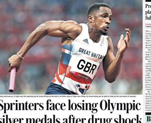 Newspaper clipping of a Great Britain sprinter mid-race