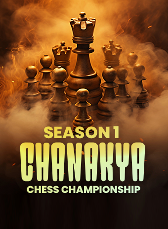 Golden chess pieces lit by fire and smoke